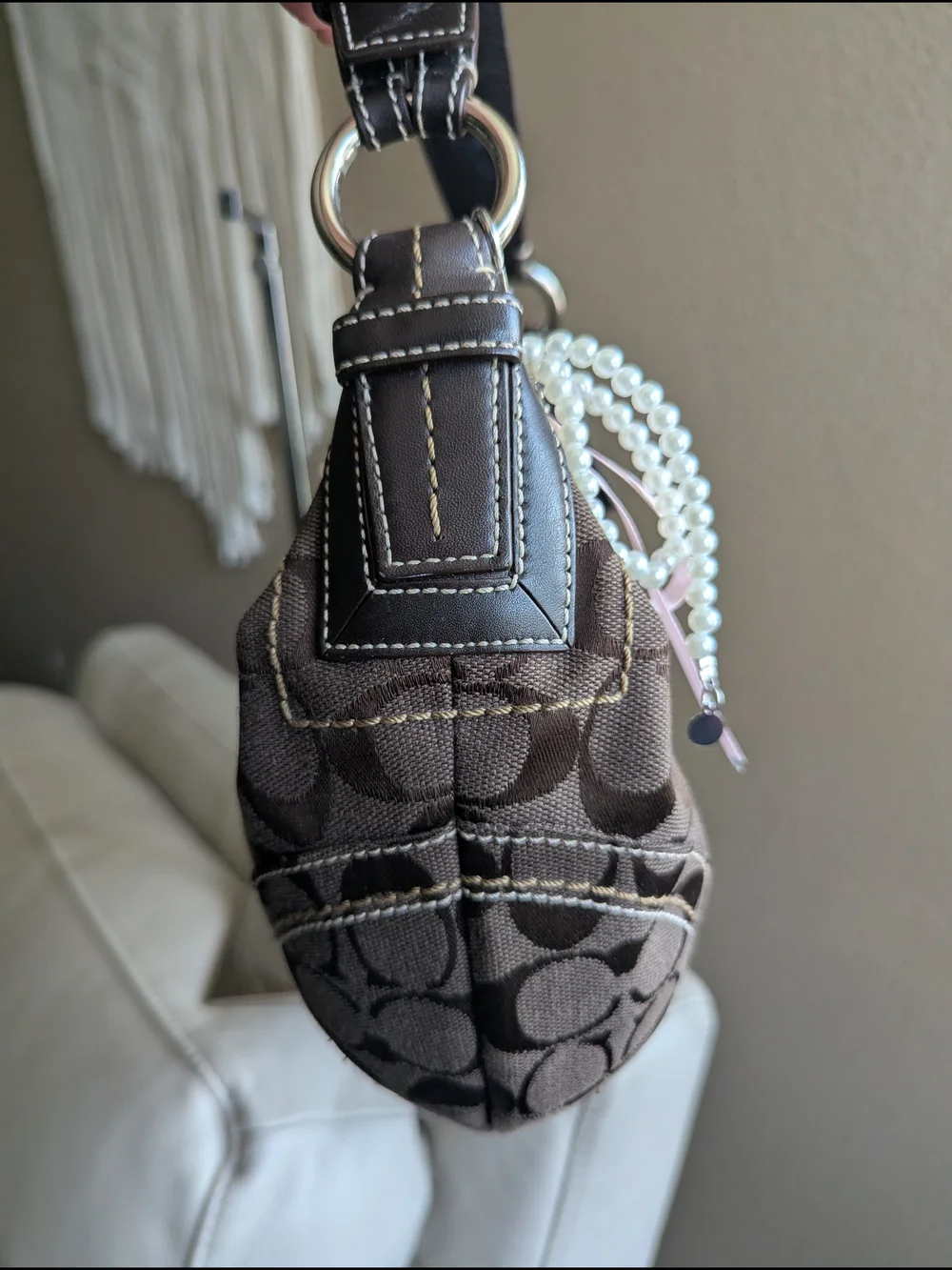 Vintage Coach SohoSignature Canvas HoboShoulder Bag in chocolate brown.